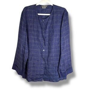 Jaeger Linen Button Down Blouse Size Size 14 Lagenlook Summer